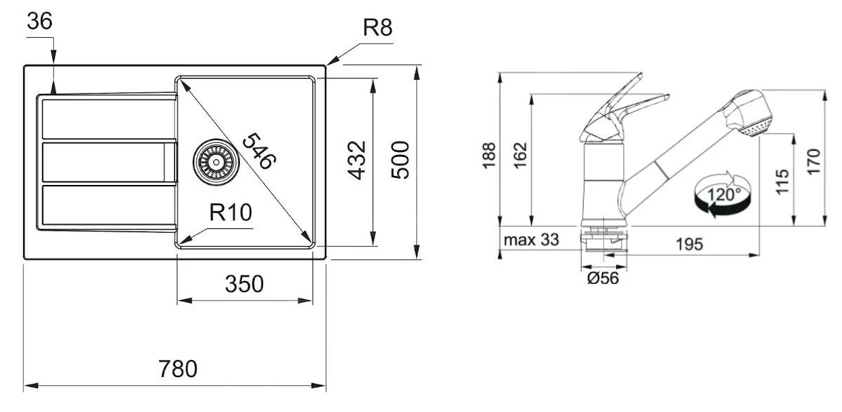 Franke Sets - SET T83, Tectonite-Spüle S2D 611-78 Mit Armatur FN 0642.031 ECO, Schwarz/Chrom 143.0618.721 2 Franke Sets - SET T83, Tectonite-Spüle S2D 611-78 Mit Armatur FN 0642.031 ECO, Schwarz/Chrom 143.0618.721 – Bild 2