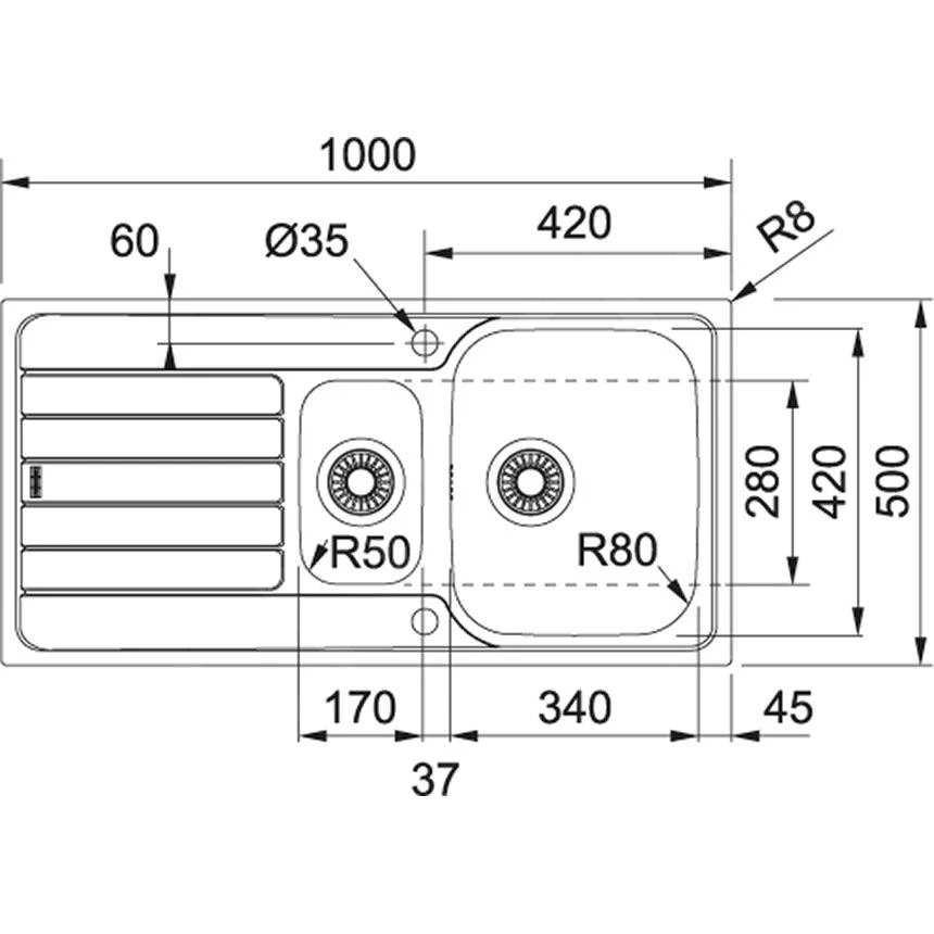 Franke Spark - Spülbecken Edelstahl SKX 651, 1000x500 Mm 101.0504.085 2 Franke Spark - Spülbecken Edelstahl SKX 651, 1000x500 Mm 101.0504.085 – Bild 2
