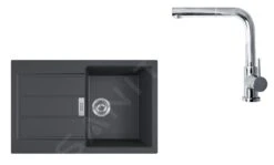 Franke Sets - SET T82, Tectonite-Spüle S2D 611-78 Mit Armatur FN 0147.031, Schwarz/Chrom 143.0618.715