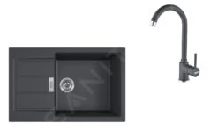 Franke Sets - SET T90, Tectonite-Spüle S2D 611-78 XL Mit Armatur FP 9000.099, Schwarz/Graphit 143.0618.752