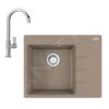 Franke Sets - Set G214, Fragranit Spülbecken CNG 611-62 TL/2 Und Küchenarmatur FP 0408.031, Kaschmir/Chrom 114.0650.760