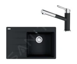 Franke Sets - Set G227, Fragranit Spülbecken CNG 611-78 TL/7 Und Küchenarmatur FC 3055.071, Onyx/Chrom 114.0650.830