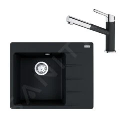 Franke Sets - Set G215, Fragranit Spülbecken CNG 611-62 TL/2 Und Küchenarmatur FC 3055.071, Onyx/Chrom 114.0650.772