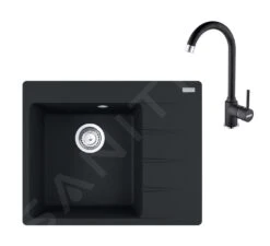 Franke Sets - Set G230, Fragranit Spülbecken CNG 611-62 TL/2 Und Küchenarmatur FP 9000.071, Onyx 114.0650.788