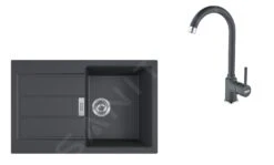 Franke Sets - SET T84, Tectonite-Spüle S2D 611-78 Mit Armatur FP 9000.099, Schwarz/Graphit 143.0618.726