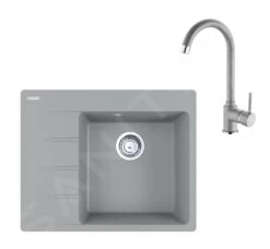 Franke Sets - Set G231, Fragranit Spülbecken CNG 611-62 TL/7 Und Küchenarmatur FP 9000.084, Felsgrau 114.0650.793