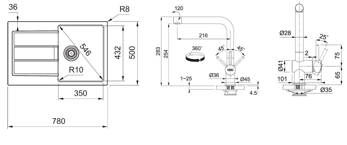 Franke Sets - SET T81, Tectonite-Spüle S2D 611-78 Mit Armatur SAMOA, Schwarz/Chrom 143.0618.709 2 Franke Sets - SET T81, Tectonite-Spüle S2D 611-78 Mit Armatur SAMOA, Schwarz/Chrom 143.0618.709 – Bild 2